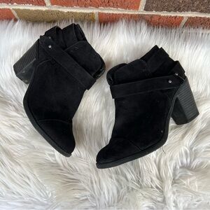 No Parking Black Faux Suede Block Heel Ankle Heeled Booties